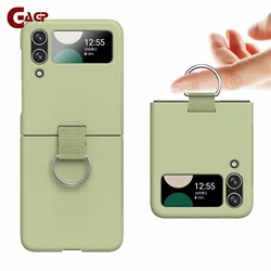 Luxury Pure Colour With Ring Phone Case For Samsung Galaxy Z Flip 7 6 5 4 3 Liquid Silicone Candy Colour Shockproof Cover ZFlip7