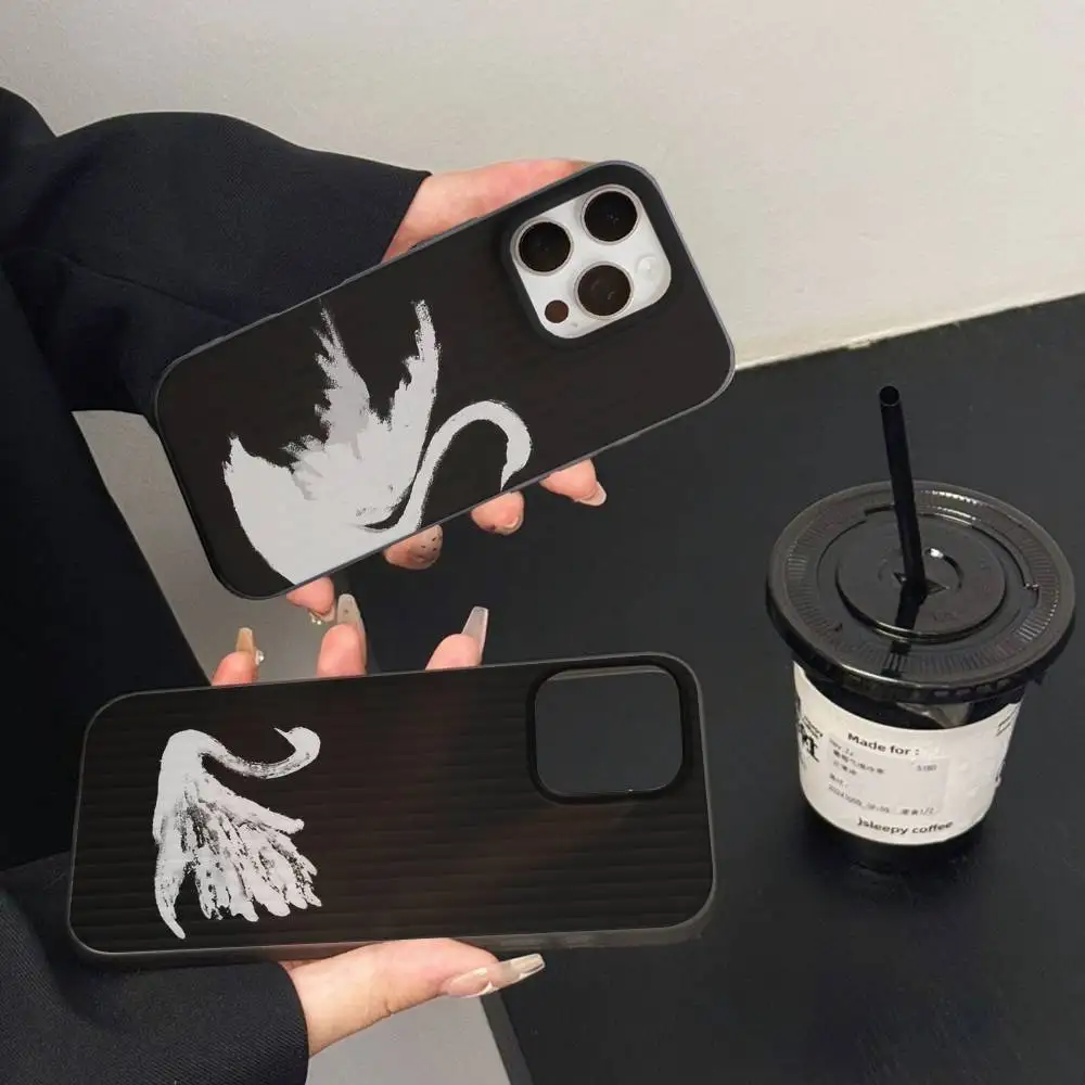 

Black and White Swan Polka Dots Phone Case For iPhone 17 16 15 14 13 12 11 Pro Max Plus Corrugated Bumper Back Cover Shell