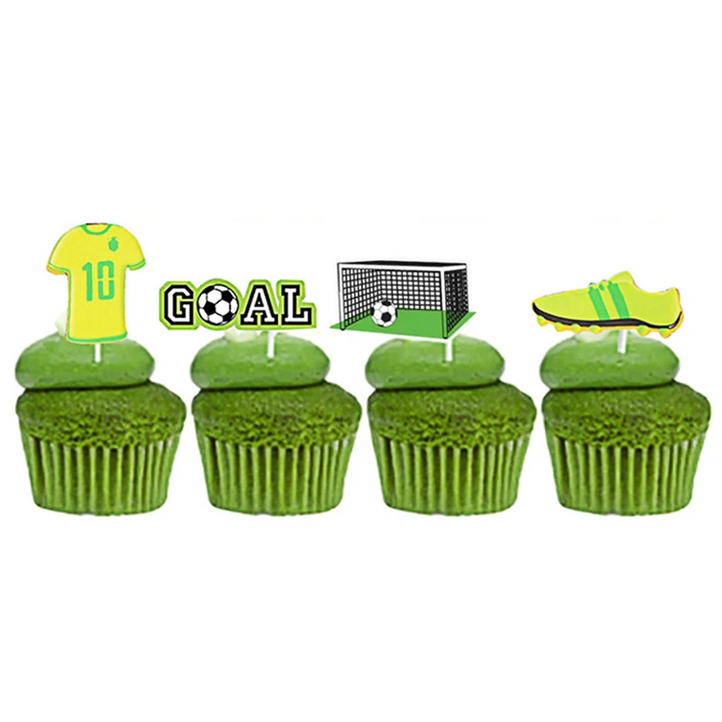 8pcs Football Cake Topper Flags Kids Happy Birthday Decoration Cupcake Toppers For Sports Birthday Baby Shower Party Decoration