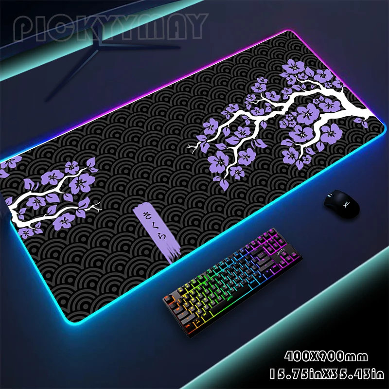 

RGB Gaming Mousepad Sakura Mouse Mat LED Large Gamer Desk Pad XXL Keyboard Pads Luminous Desk Mat Mouse Pad Backlit