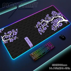 RGB Gaming Mousepad Sakura Mouse Mat LED Large Gamer Desk Pad XXL Keyboard Pads Luminous Desk Mat Mouse Pad Backlit