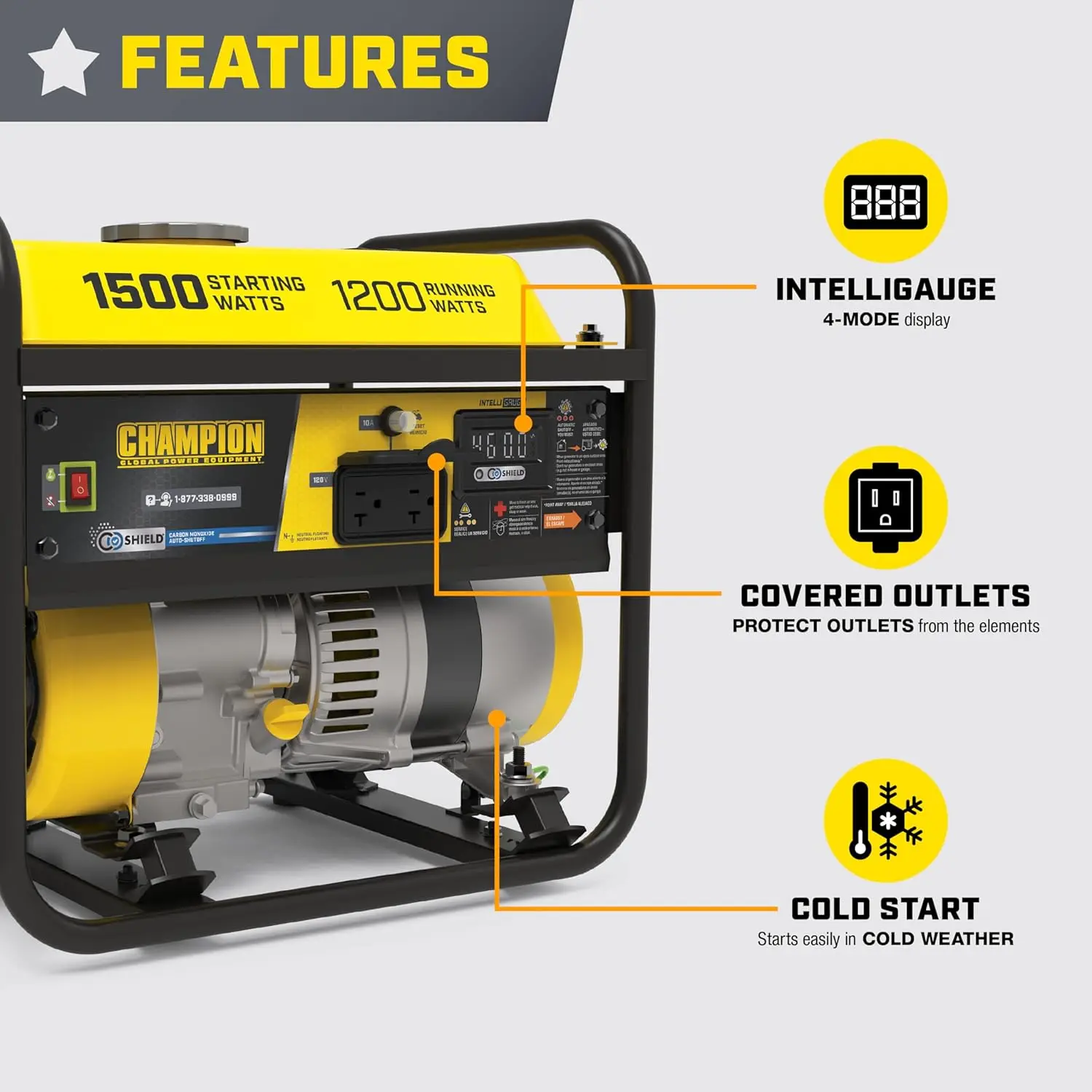 Générateur portable personnalisable de 1500 watts avec bouclier CO
