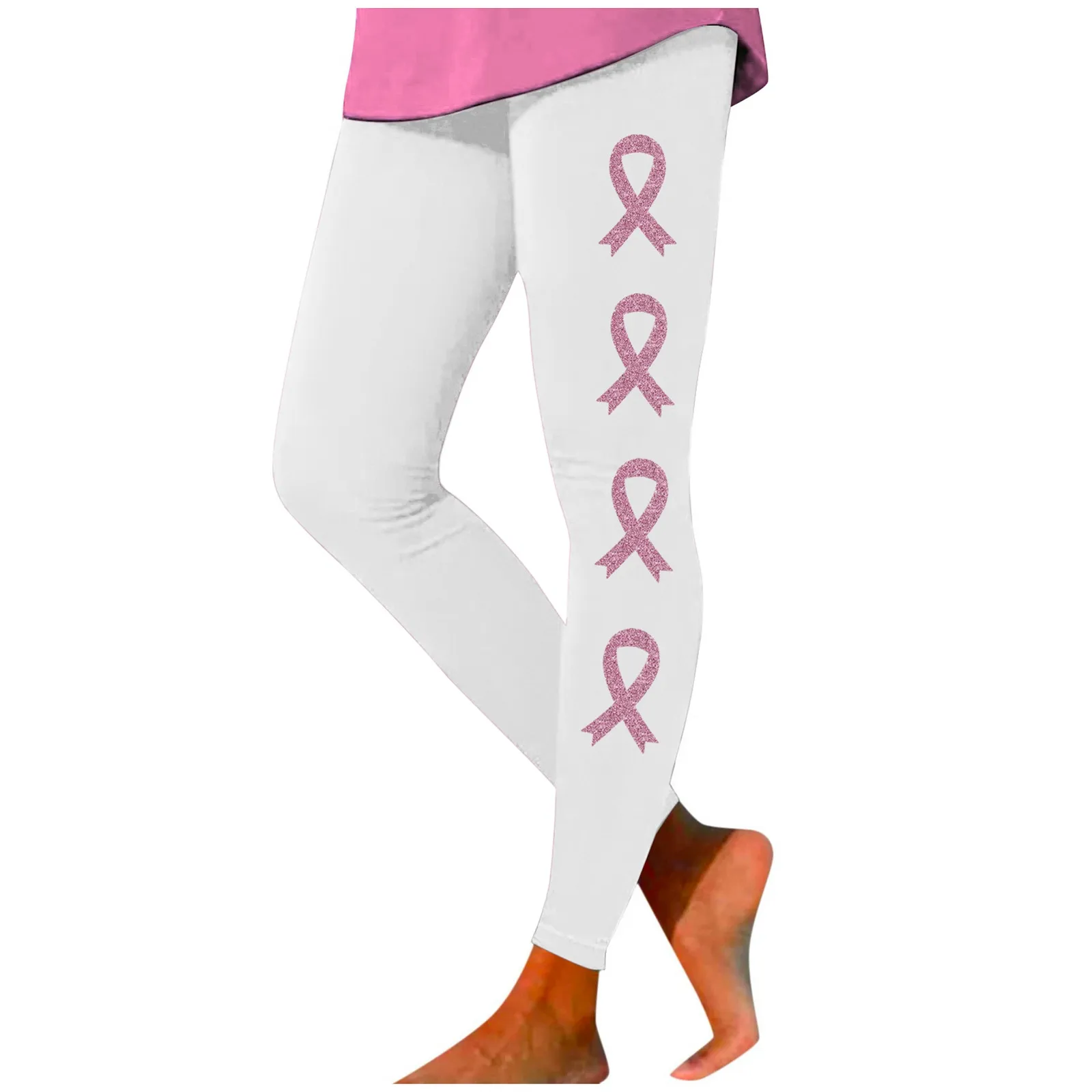 

Women's Breast Cancer Prevention Month Printed High Waist Tights Fitting Hip Lifting Exercise Leggings Fashion Yoga Pants