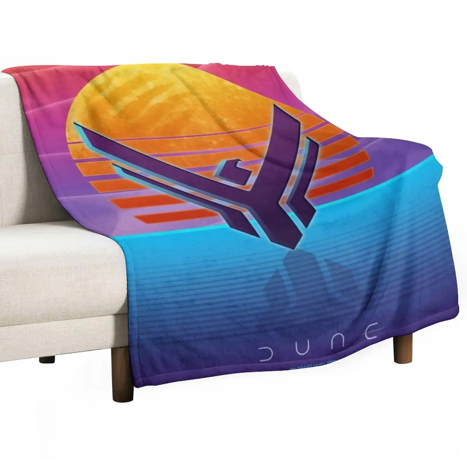 Dune (2021) Fan Art - House Atreides Symbol Outrun style Throw Blanket bed plaid Moving Blanket manga