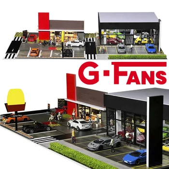 G FANS 자동차 차고 디오라마 모델, LED 조명, 주차 공간, 도시 DIY 모델 세트, 미니어처 모델, 도시 결합 가능, 1:64