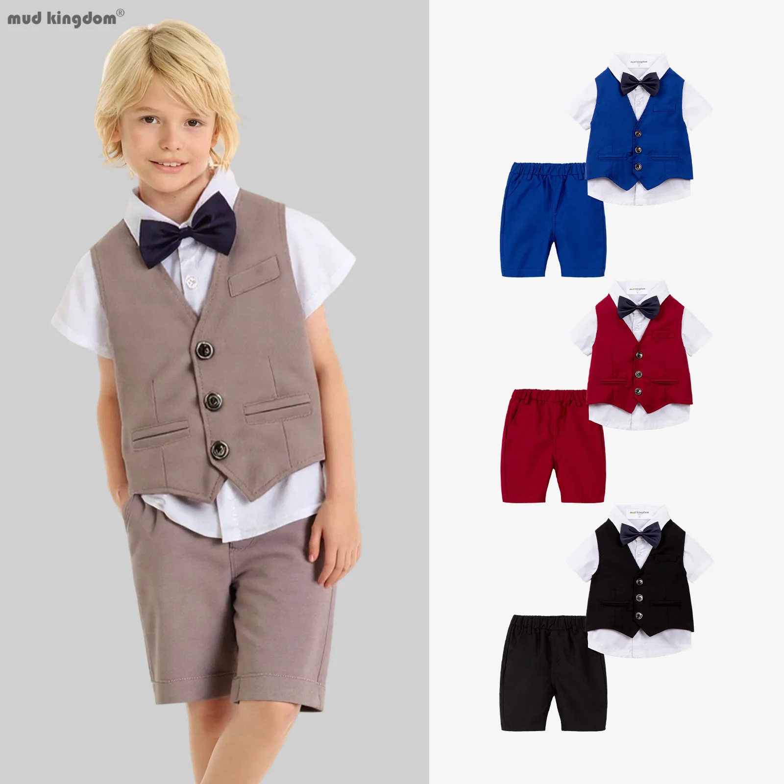 

Летние комплекты костюмов Mudkingdom для мальчиков, праздничный костюм для мальчиков, детская официальная одежда, детский праздничный эксклюзивный комплект одежды с короткими рукавами