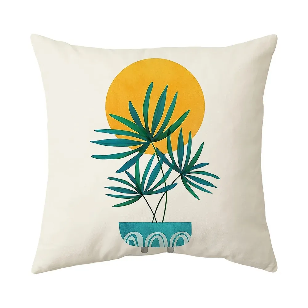Home Decor Sun, Palm & Wave Digital Print Pillow Covers Pattern Cushion Cover Suitable For Sofa Bedroom Car Pillow Cover