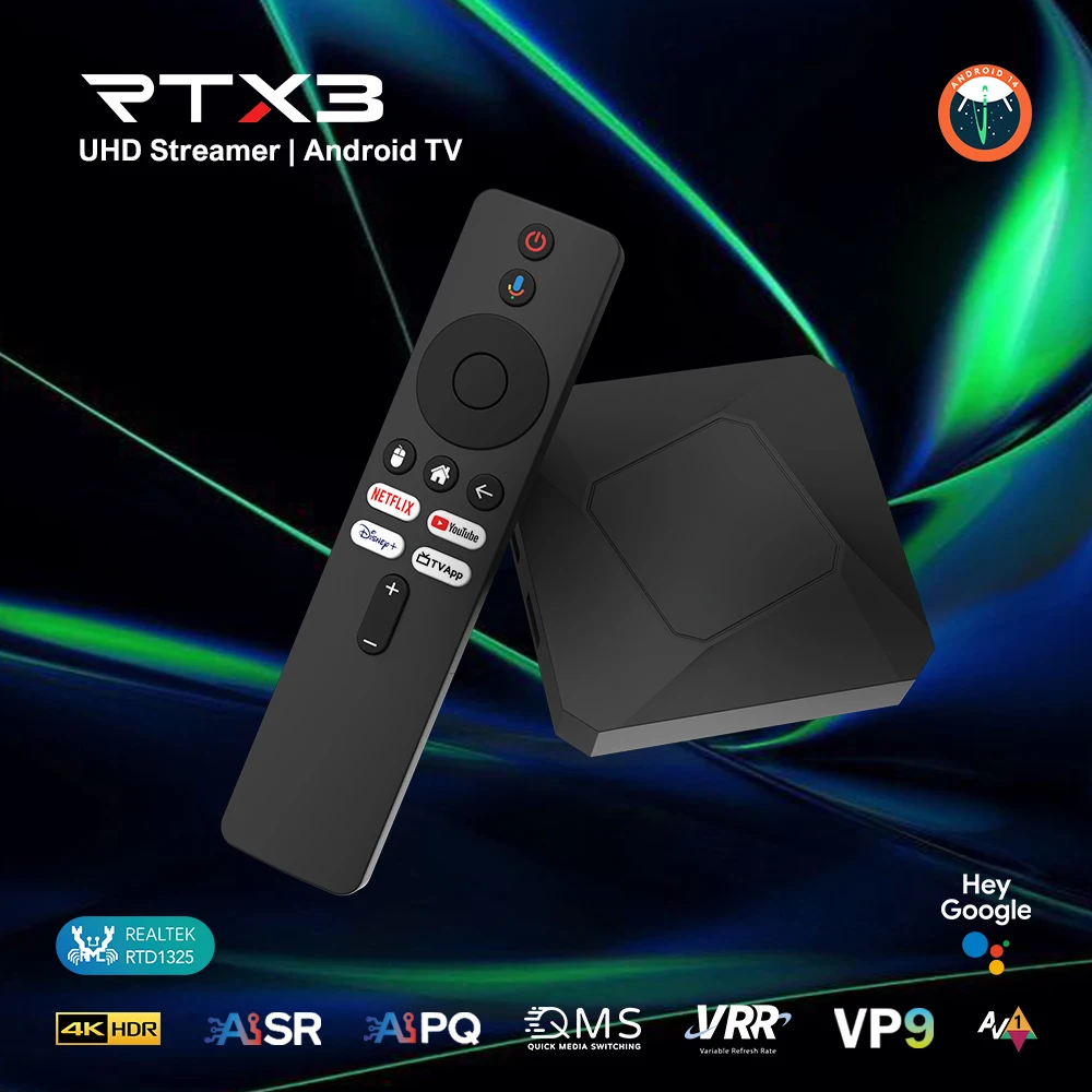 RT-X3 ATV System TV Box Android 14 Realtek1325 CPU 4K HD 5G WIFI 4GB RAM 32GB ROM Smart Set Top Box with BT Voice Remote