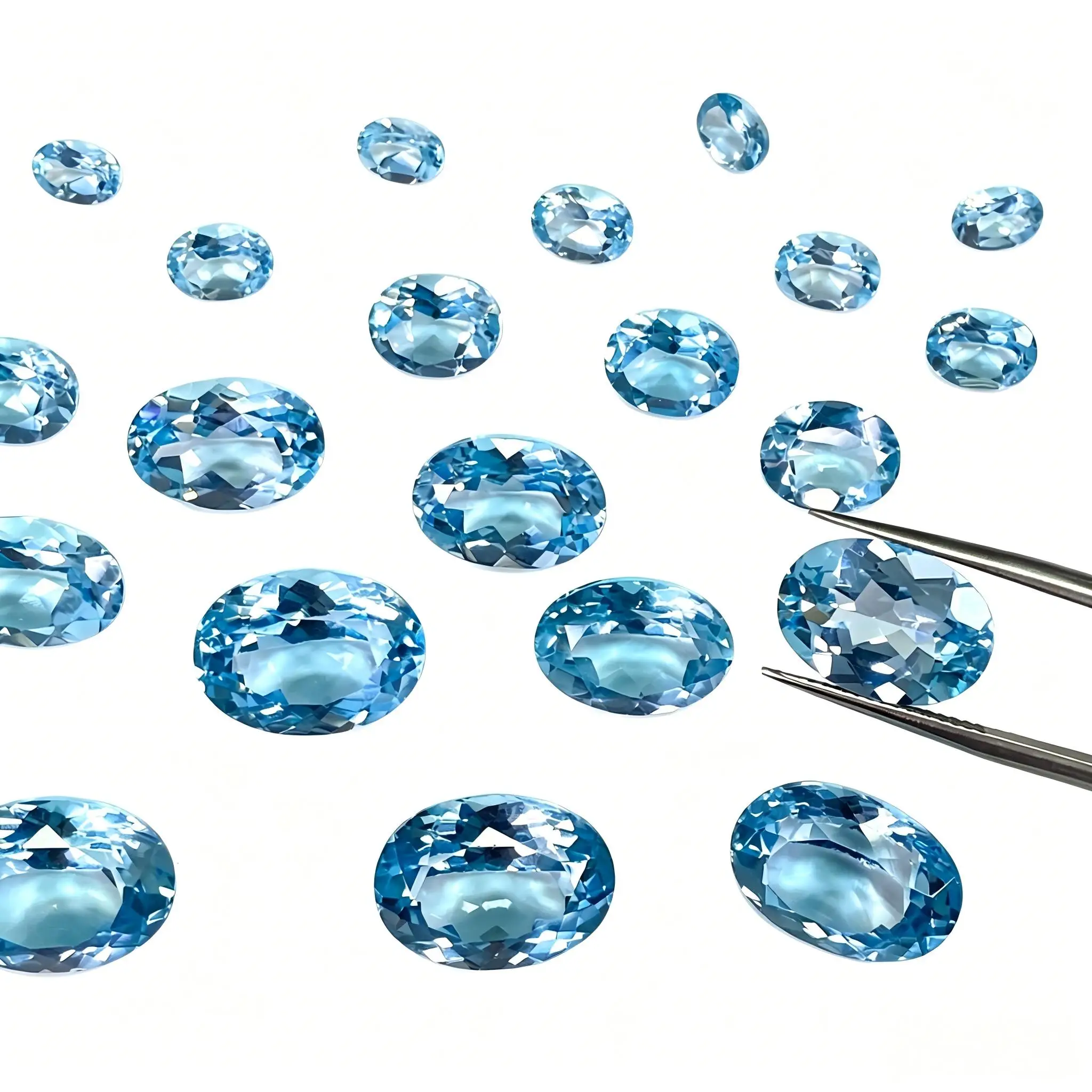 Factory Wholesale 100% Real Natural Oval Egg Cut Sky Blue Topaz Gemstone Loose Gems Diy Material for Jewelry