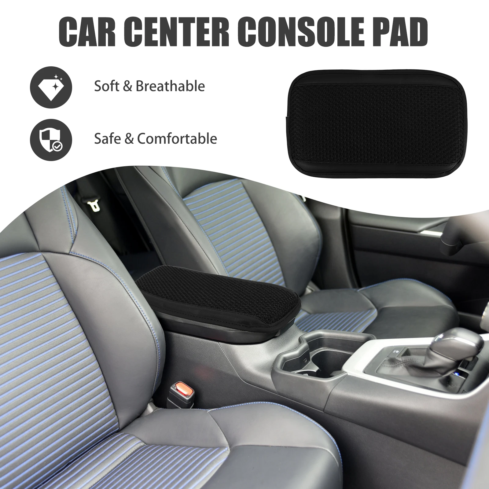

Armrest Center Console Pad Black Grid Stitched Anti Scratch Elbow Car Center Console Pad Support Car Accessory