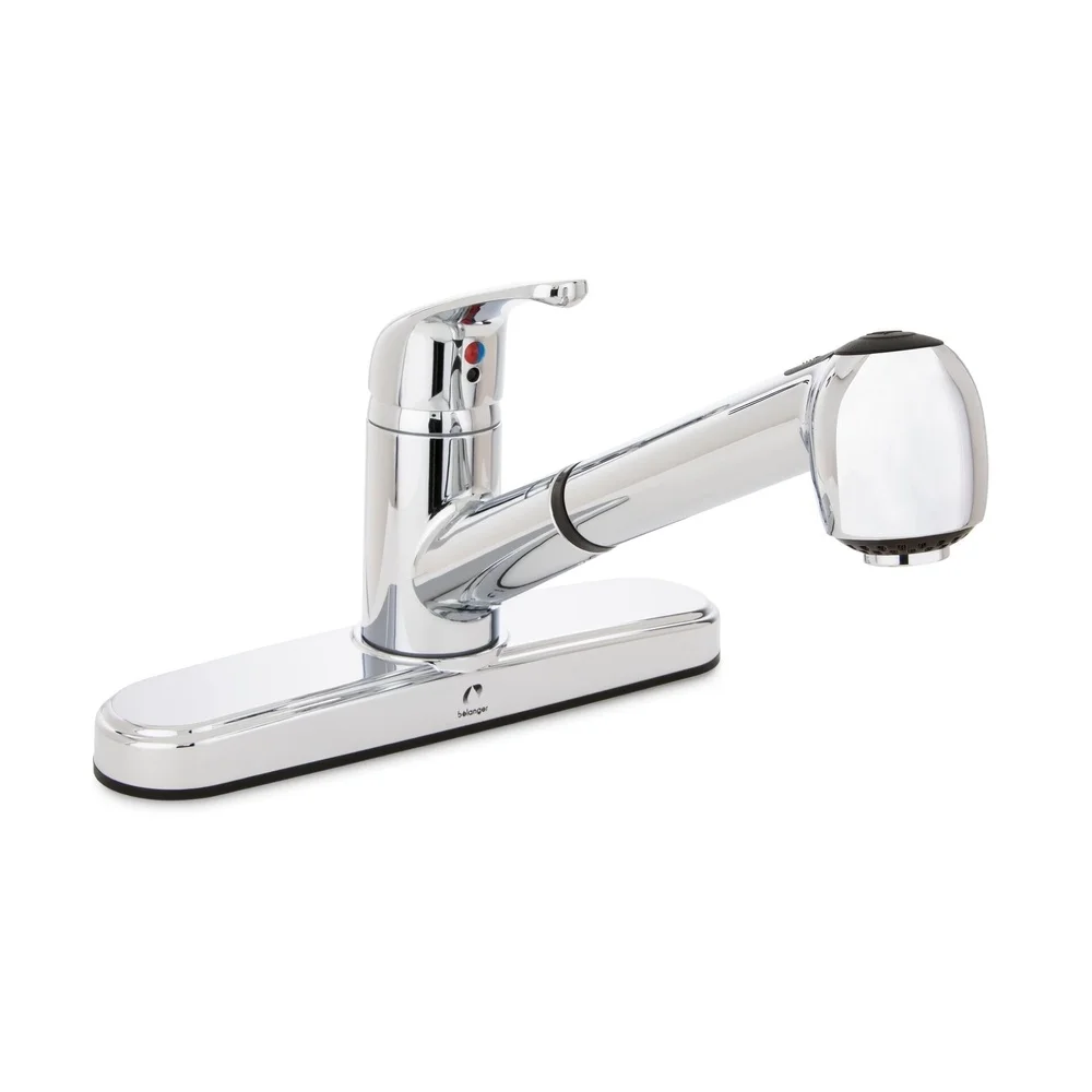 

Выдвижной кухонный смеситель с одной ручкой, центральная установка, 8-дюймовая хромированная распылительная головка, эргономичное управление, экологически чистый, 1,8 галлонов в минуту, простота