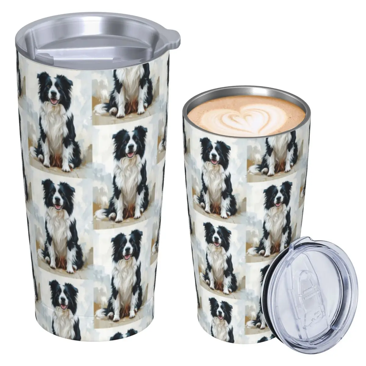 Border Collie Dog Pattern Stainless Steel Tumbler Vacuum Insulated Mugs Thermal Cold Cups Straws With Lid 20oz