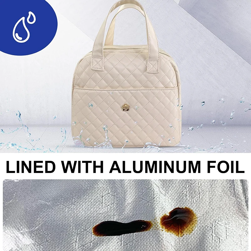 Fashion Leather Lunch Bag For Women Portable Thermal Picnic Food Cooler Bags PU Insulated Case Aluminum Foil Lunch Box NEW