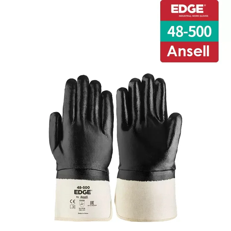 Ansell 48-500 Heavy Duty Labor Protection Work Gloves Wear And Grease Resistant Liquid Resistant Nitrile Impregnated Coating