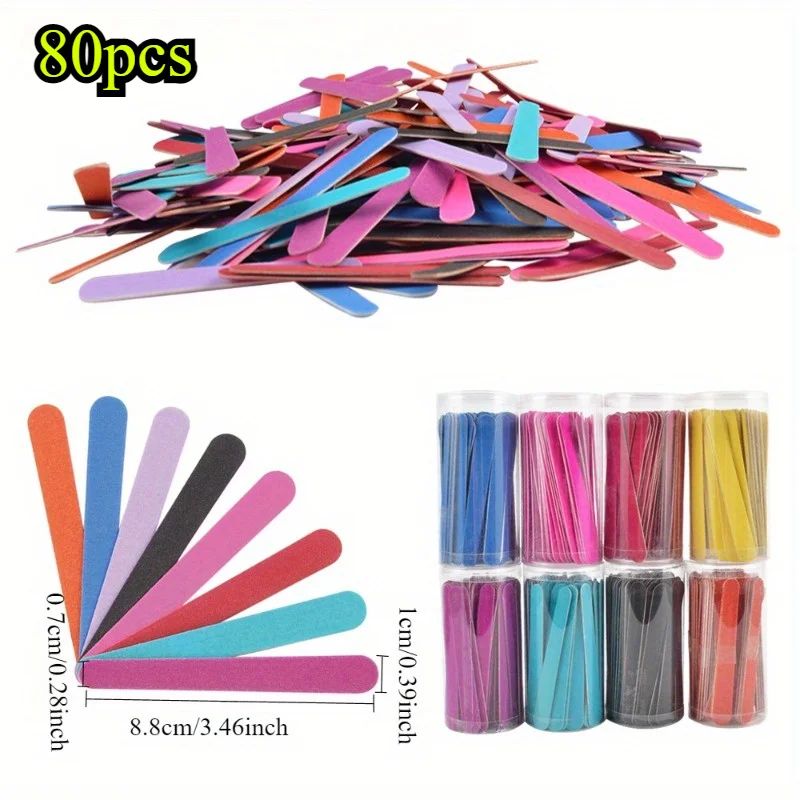 80개 네일 파일 세트, 양면 나무 에머리 보드, 배럴 포장 네일 제품, 보관 배럴이 있는 캔형 나무 파일