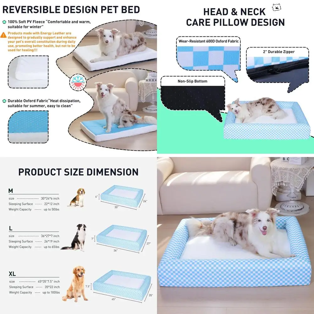

Orthopedic Memory Foam Couch Bed for XL Dogs - Reversible, Washable, Non-Slip, 45x35x7.5