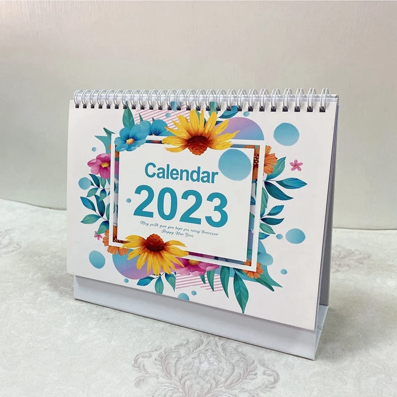 Pequeno calendário de mesa para planejamento e organização, desenhos coloridos mensais, casa ou escritório, 9x7.3 Polegada, 2023