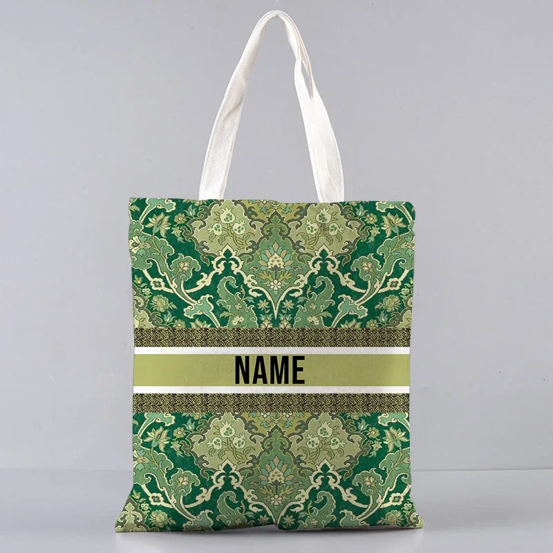 Custom Name Bridesmaid Wedding Gifts Vintage Floral Tote Bag Women Shopper Supermarket Handbag Canvas Brand Side Bag for Ladies