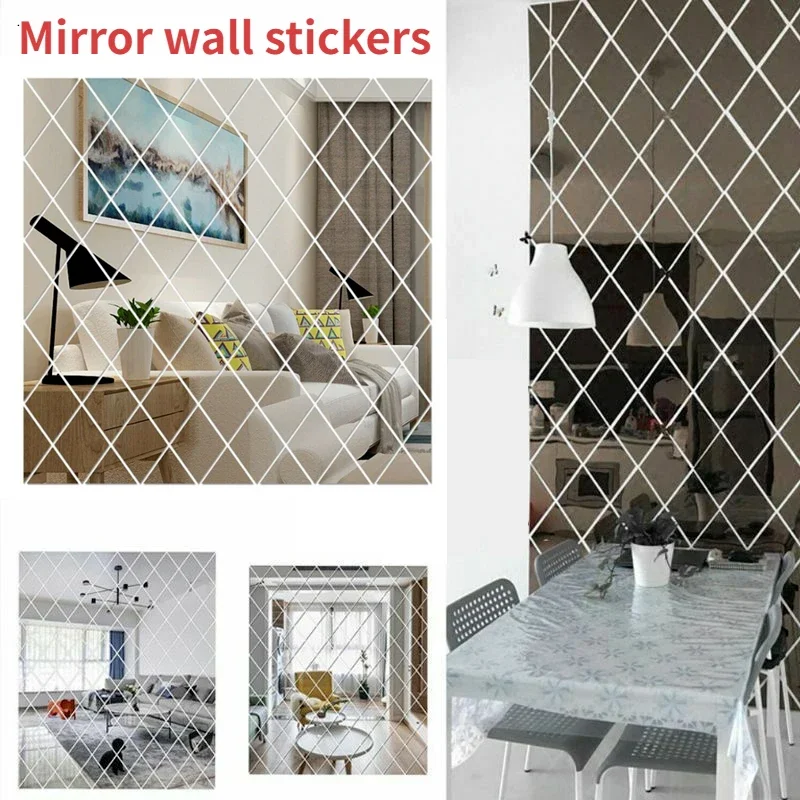 50/100cm Diamond Triangle 3D Mirror Stickers DIY Full Body Wall Stickers Acrylic Decal Mirror Wall Stickers Home Room Decor