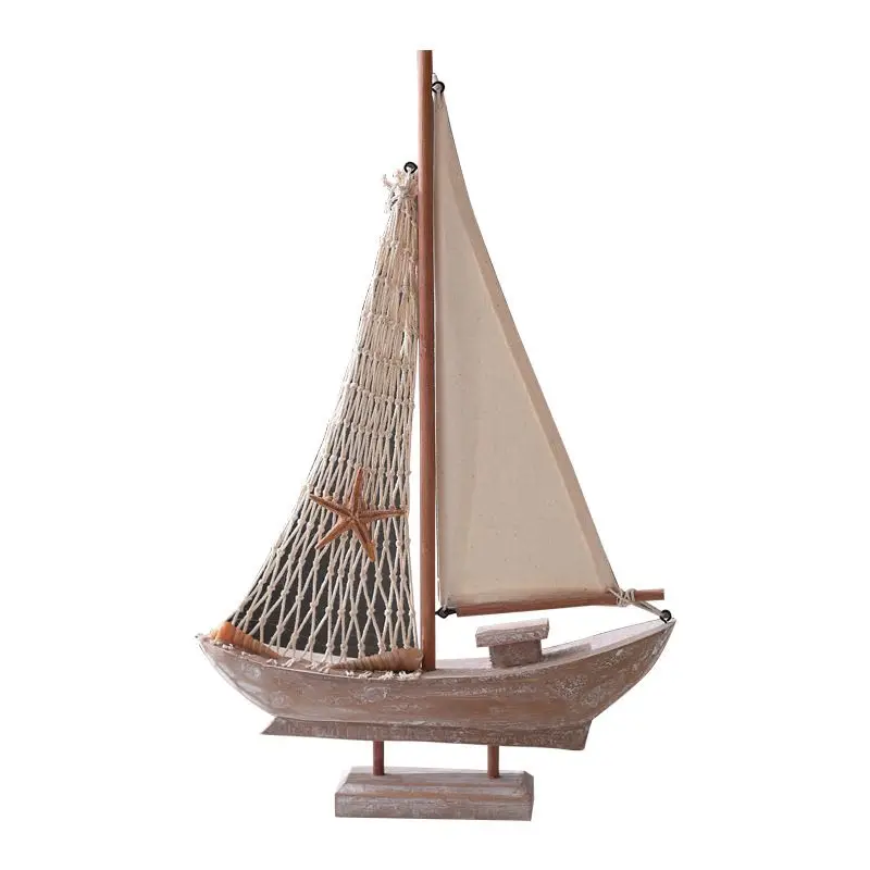 American Retro Sailboat Model Mediterranean Antique Fishing Boat Decor Creative Nautical Home Ornament for Tabletop Display