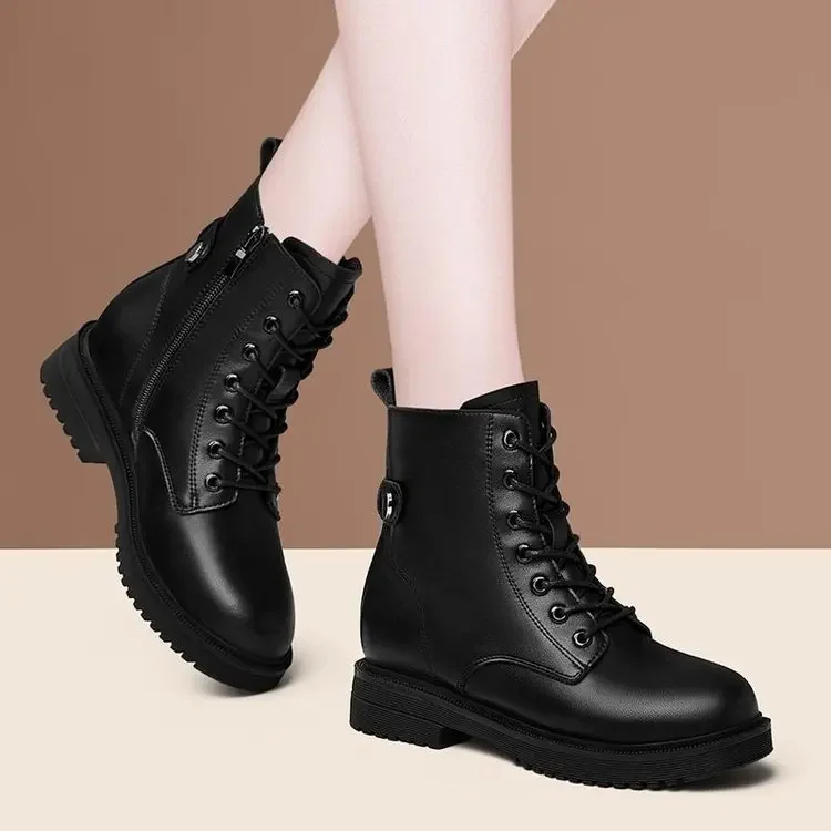 

Minimalist Lace-up Women Boots Chunky Heel Platform Women Boots British Style Thick Sole Increase Height Casual Boots 2025