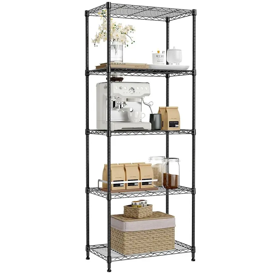 

5Tier Black Metal Storage Shelves, Adjustable Wire Shelving Unit for Kitchen, Bathroom, Pantry, Office, Garage, Organizer Wire R