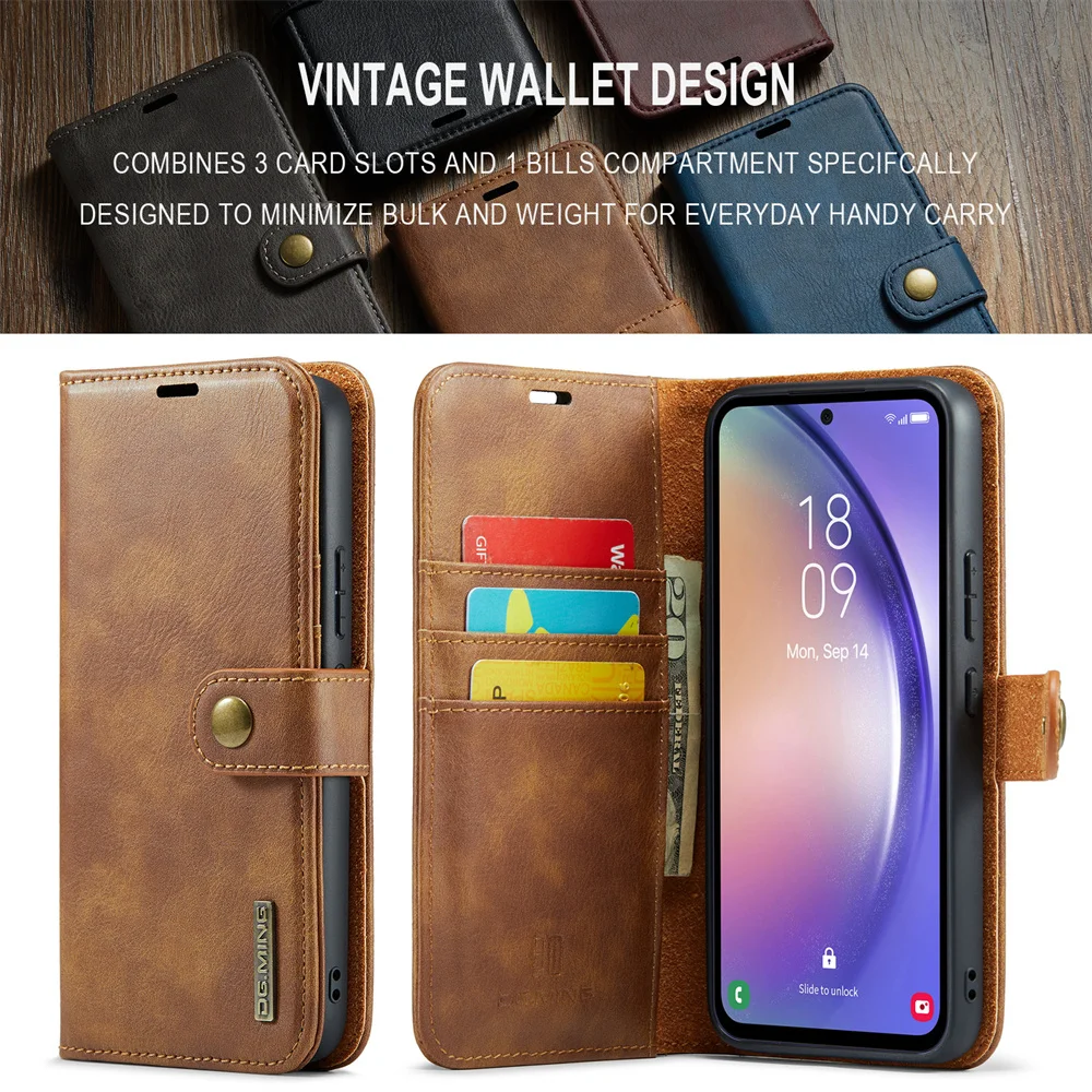 DG.MING Luxury Detachable Wallet Case for Galaxy A12 A13 A14 A22 A23 A24 A32 A33 A34 A42 A54 A72 A73 Magnetic Clasp Leather Case