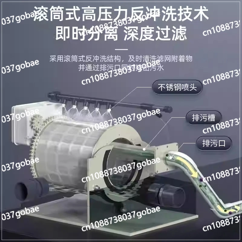 Rotary drum microfilter fish pond automatic backwashing cycle fish stool separation filter aquaculture microfilter