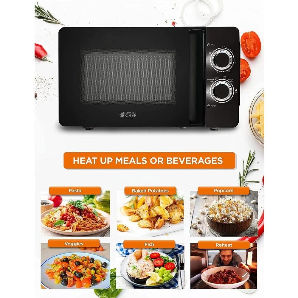 Black Microwave 0.7 Cu. Ft. with Rotary Switch Knob, Countertop Small Microwave with Microwave Turntable Plate, 6 Level Power