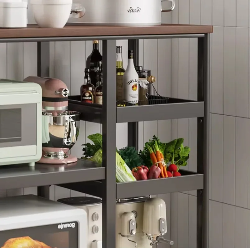 Modern Kitchen Shelf Floor-to-ceiling multi-layer removable metal and wood household vegetable