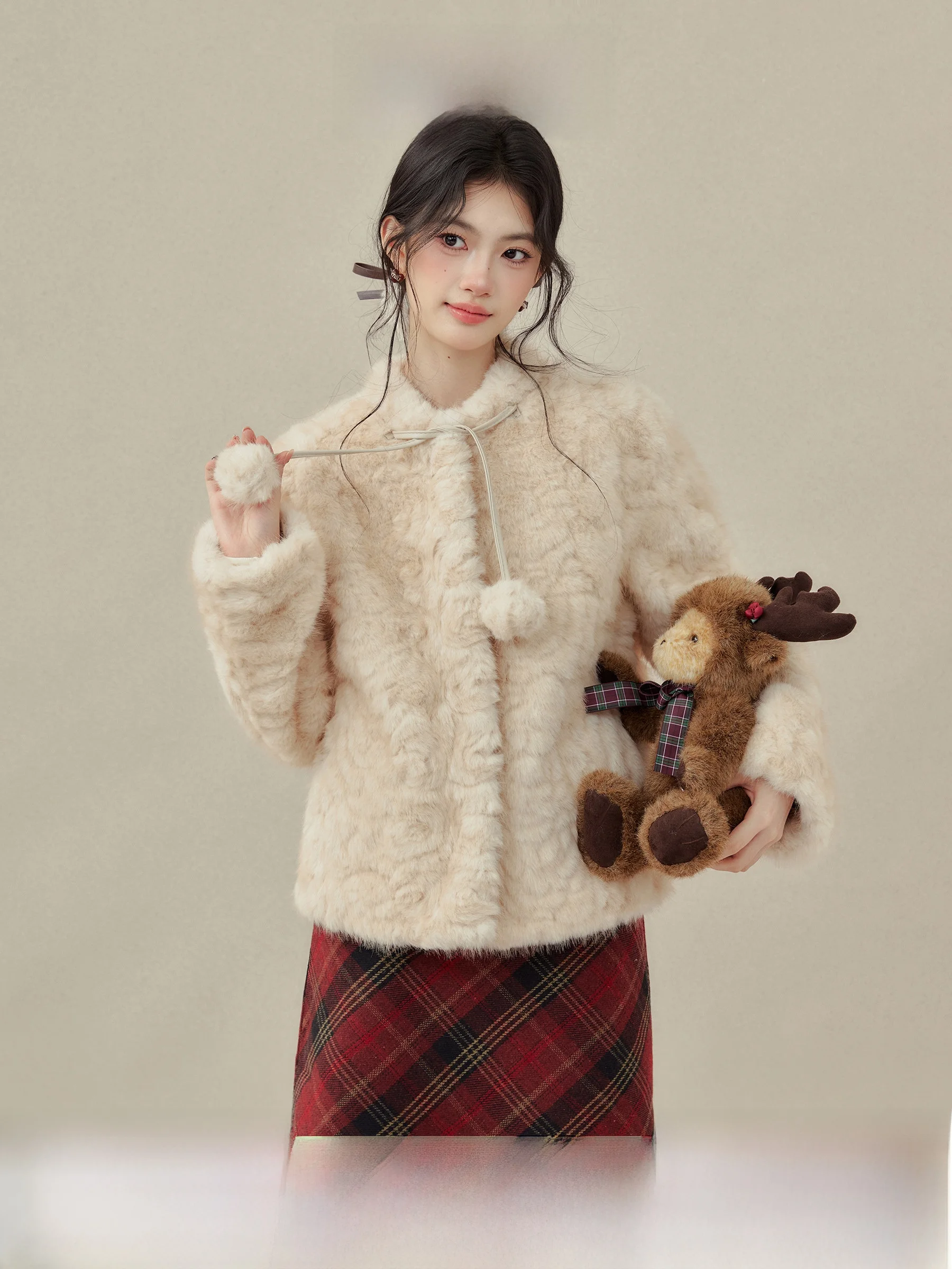 

Eco-Friendly Faux Fur ort Coat Women's Autumn Winter Stand Collar Beverage Sle Casual Loose Fit Long Sve Button Closure