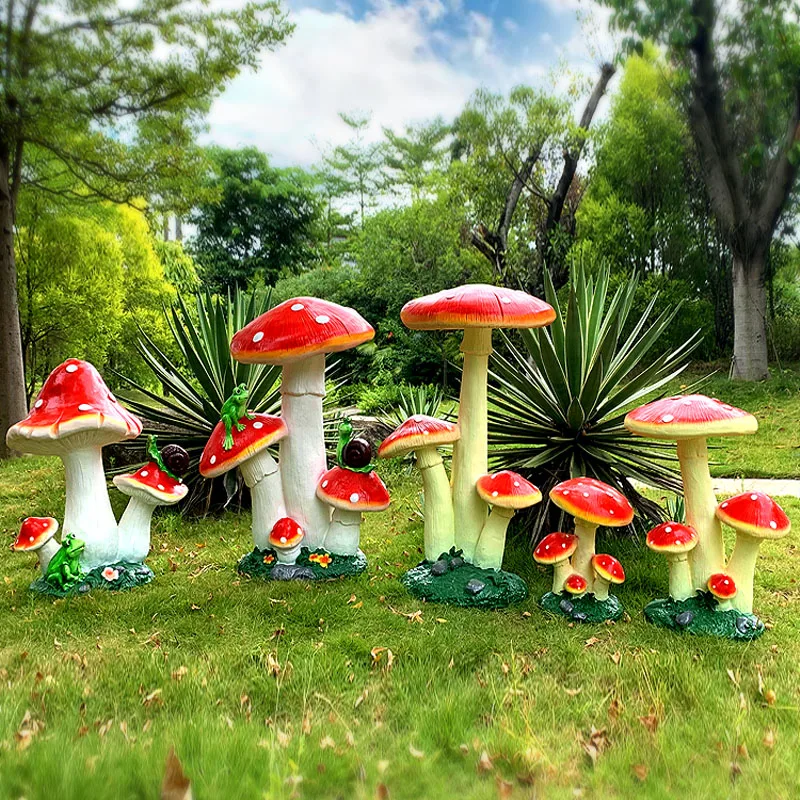 في الهواء الطلق FRP محاكاة حديقة الفطر زخرفة المناظر الطبيعية الصغيرة