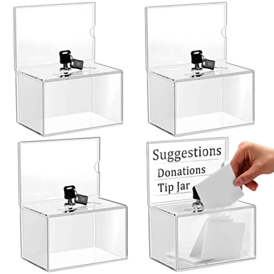 

Pcs Acrylic Donation Box with Lock and Sign Holder Tip Jar Raffle Ticket Box Ballot Boxes for Fundraising Voting Suggestion Col