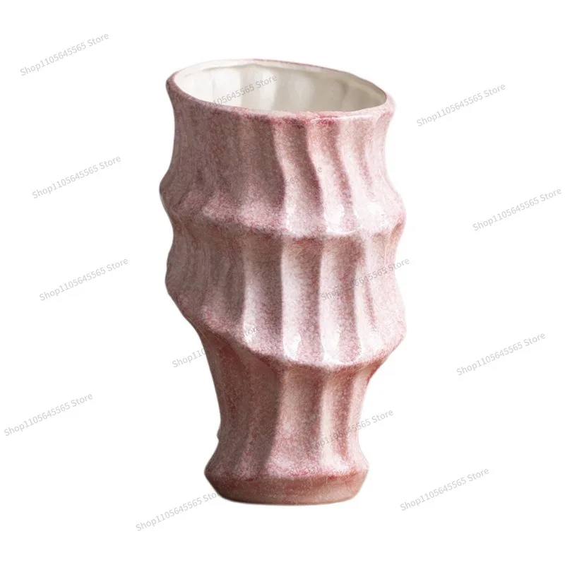 For Texture Frosted Powder Ceramic Vase, Coarse Ceramic Display Cabinet Decoration