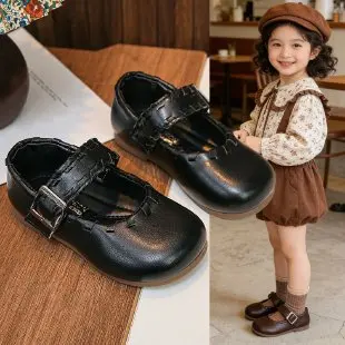 

Spring Autumn New Girls' PU Leather Shoes Retro Style Square Head Mary Jane Shoes Baby Soft-soled Student Loafer