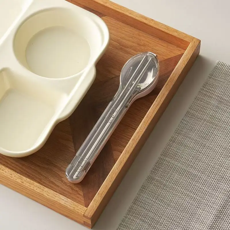 مجموعة أدوات المائدة المحمولة مع صندوق تخزين التخييم السفر في الهواء الطلق أواني الطعام الفولاذ المقاوم للصدأ سكين ملعقة شوكة عيد الميلاد