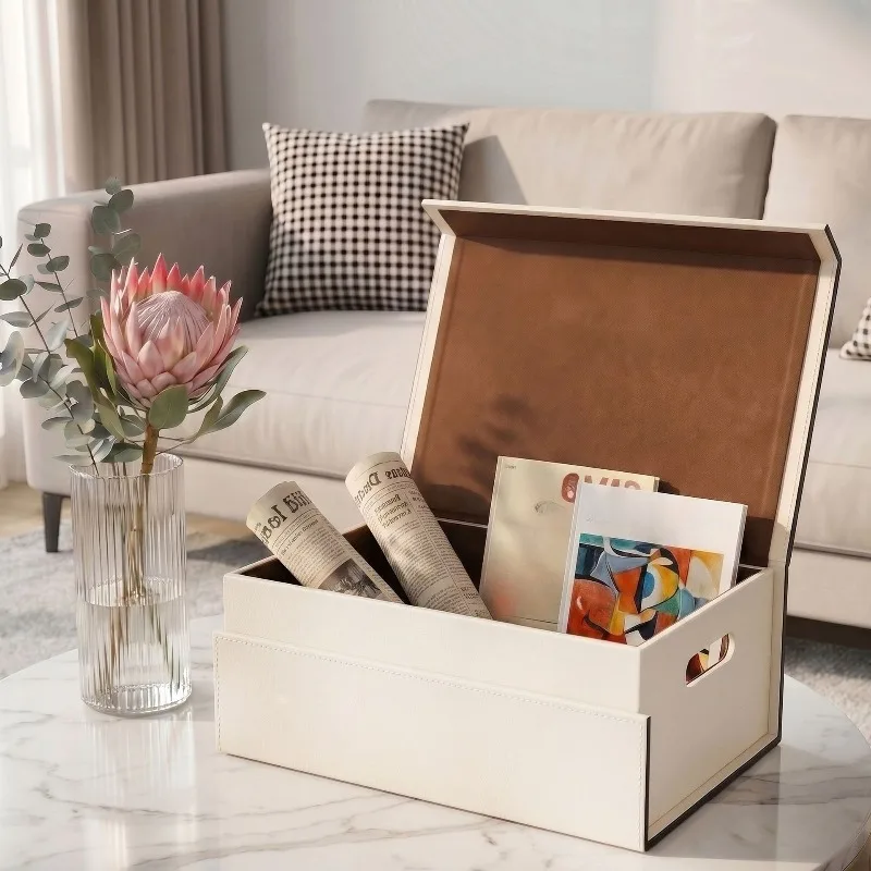 Leather Storage Box Large Capacity Multifunctional Storages Boxes Flip Cover Dustproof Organizer Boxes Household Organizers Box