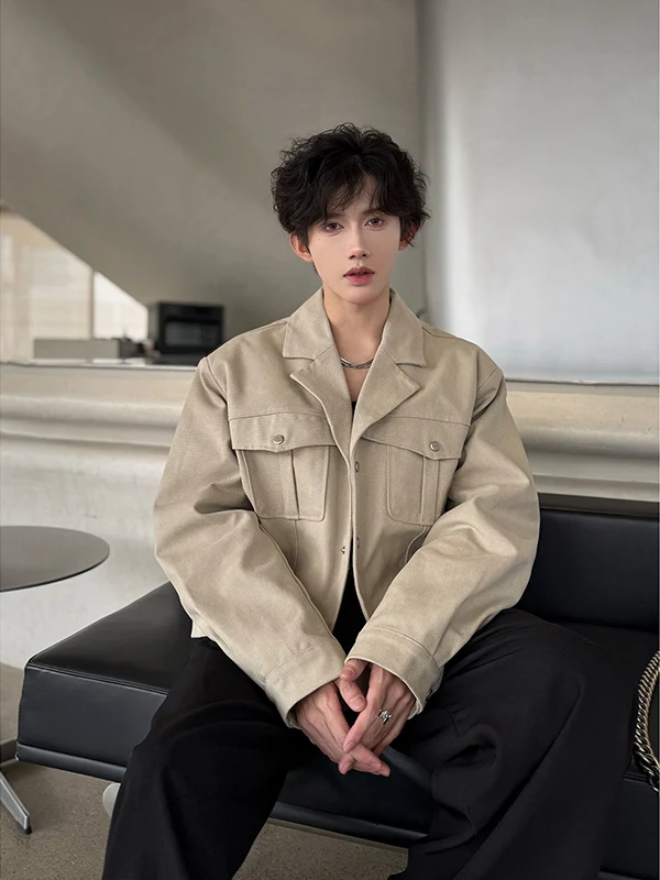 

Khaki Waed Canvas Jaet Men's ort Sle American Retro Workwear Outerwear Spring Cleanfit High-End Feeling Casual irt