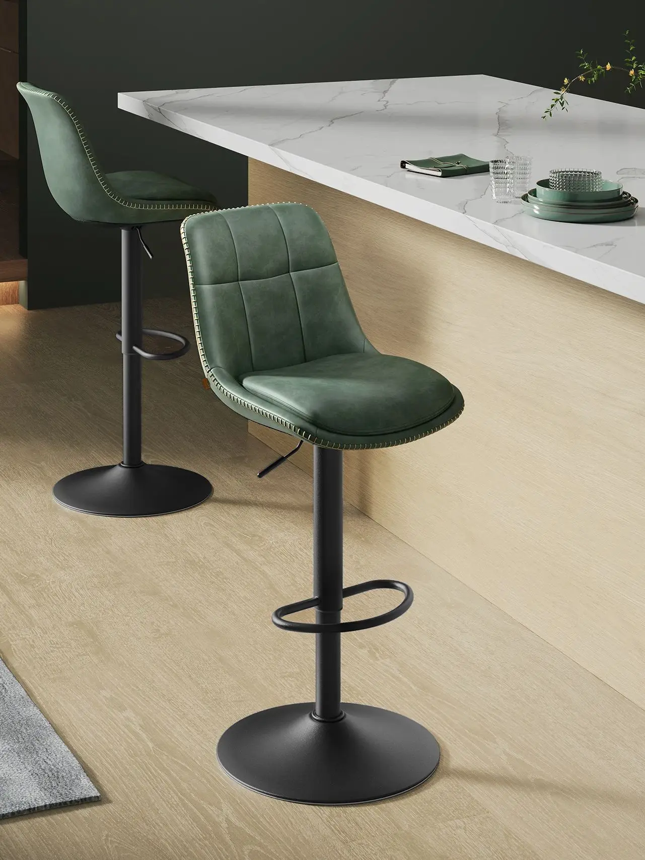 VASAGLE 2 barstoelen, rugleuning, voetsteun, hoogteverstelbaar, draaibaar, PU bekleding - afbeelding 2