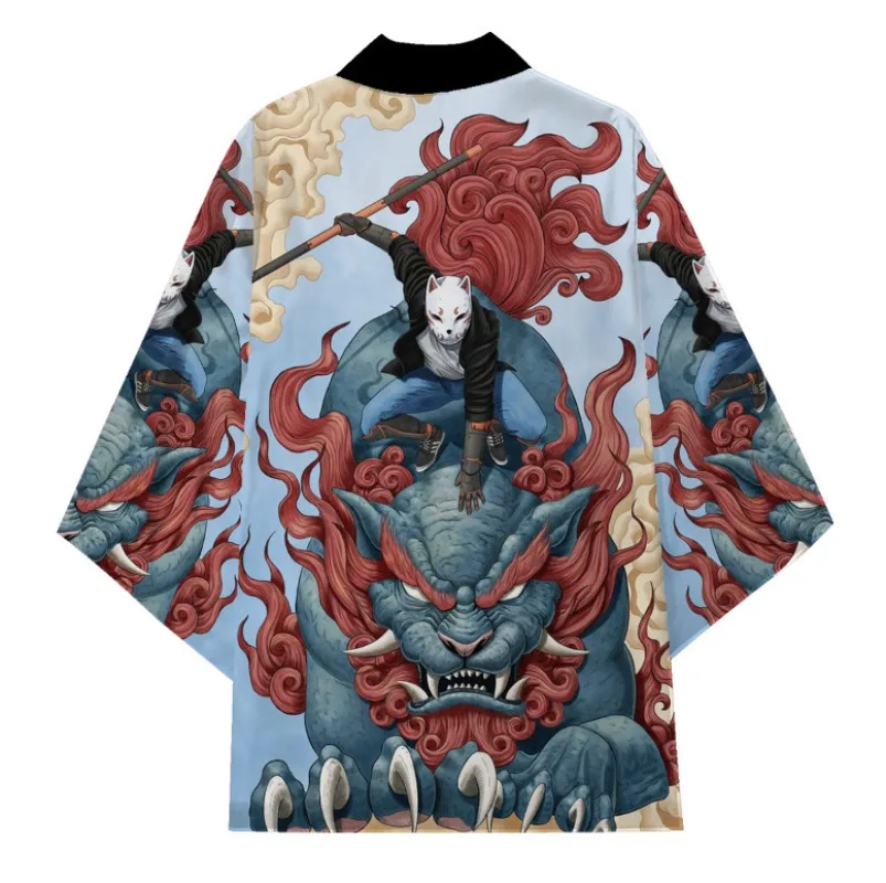 Summer Chinese Wind Dragon Totem Cloak Digital Printed Cardigan Shirt Seven-quarter Sleeve Kimono Robe