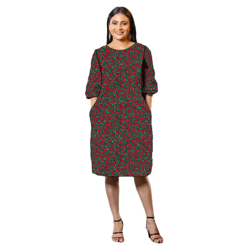 Half Sleeve African Dress Women Ankara Clothes Colorful Print National Costume Wedding/Party Wear