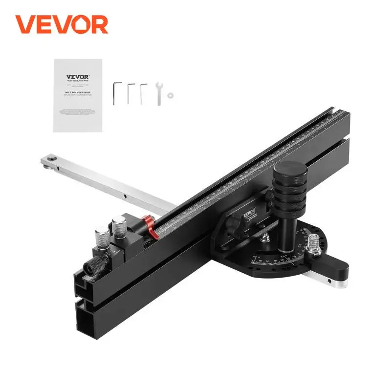 VEVOR Precision Miter Gauge Standard Slot 3/4\'\' x 3/8\'\' Aluminum Alloy Table Saw 24/18/19-35 in Grating 15 Angle Stops DIY Work