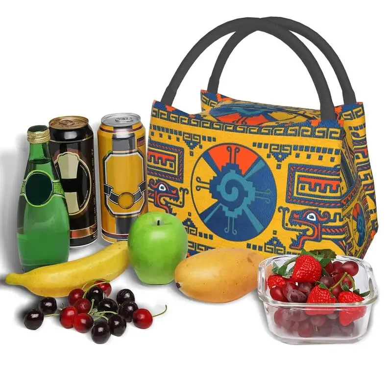 Custom Hunab Ku Mayan Symbol Leather Texture Lunch Bags Women Thermal Cooler Insulated Lunch Box for Office Travel