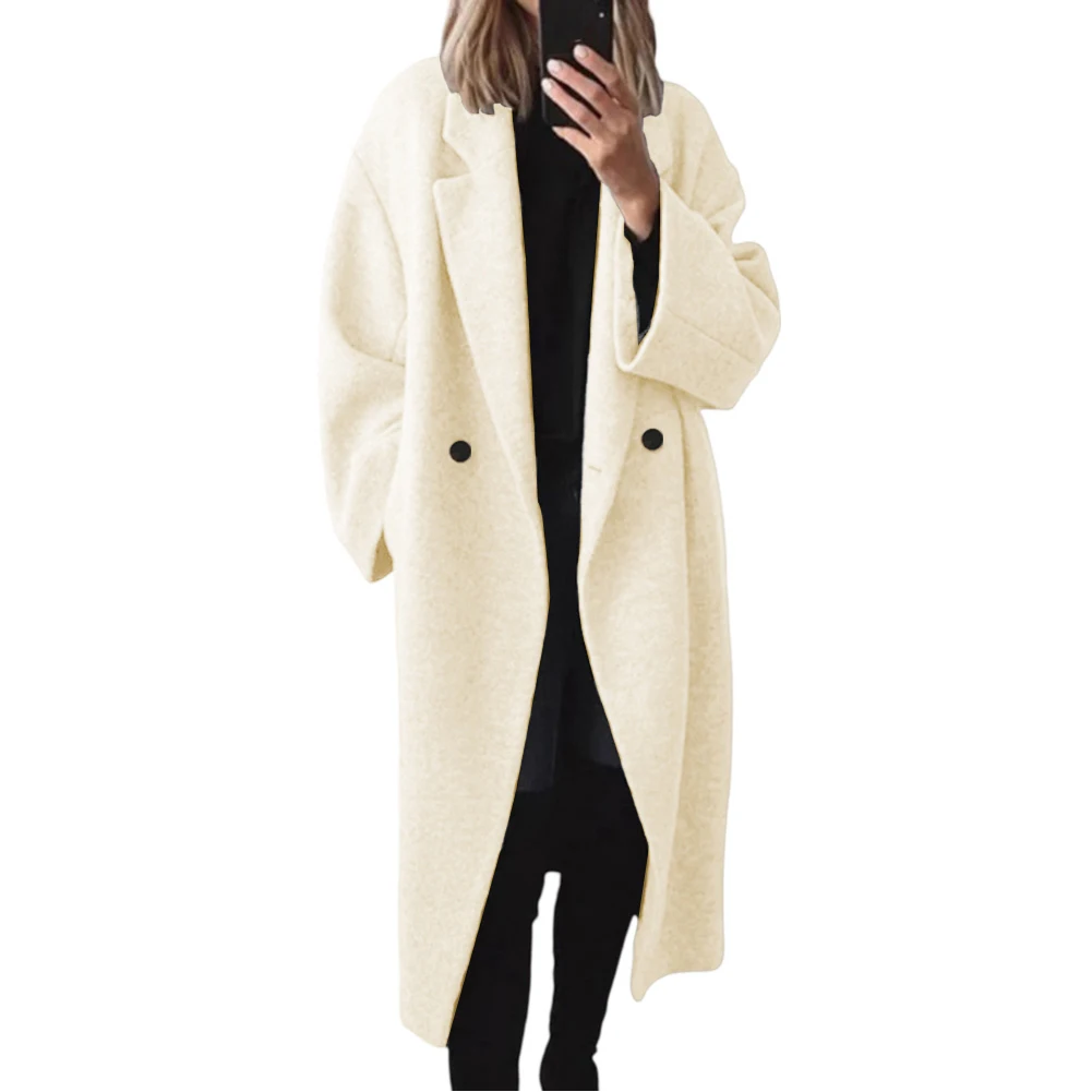 Dames casual lange trenchcoat voor herfst en winter met cardigan-halslijn en micro-elastisch polyester materiaal