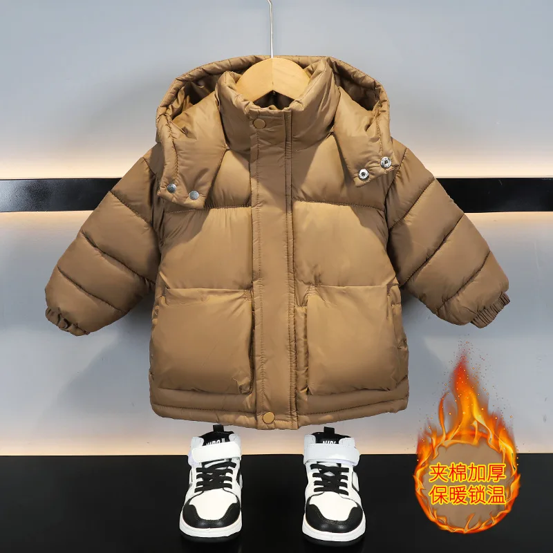 2 3 4 5 6 Years Winter Boys Jacket Keep Warm Solid Color Fashion Children\'s Down Coat Hooded Zipper Baby Outerwear Kids Clothes