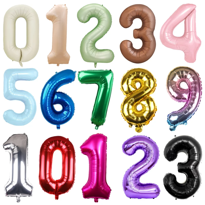 Ballons d'anniversaire en aluminium de 32 pouces, figurines de ballons numériques, décorations de fête d'anniversaire pour mariage, ballons pour enfants