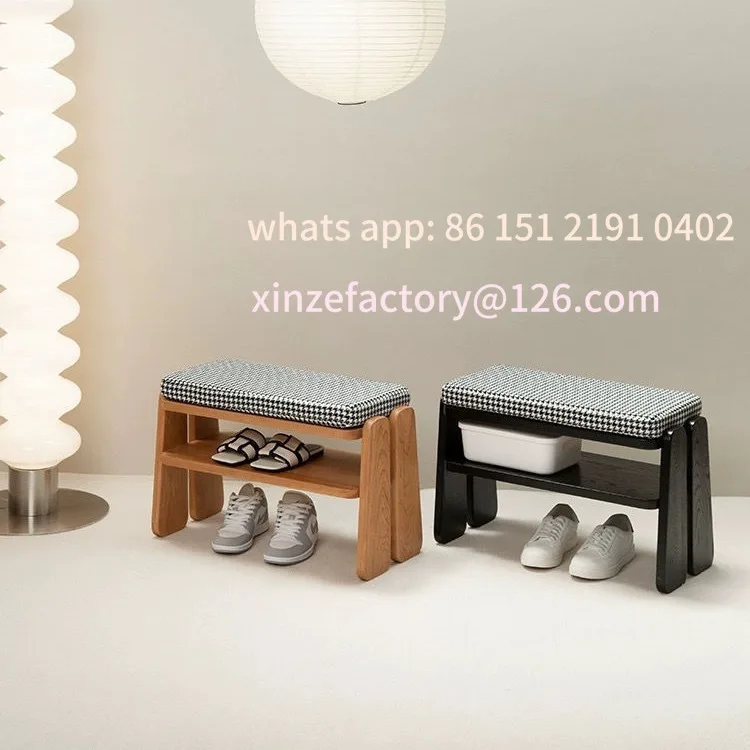 مقعد تغيير الأحذية من الخشب الصلب قابل للتخصيص، مدخل باب المنزل، حقيبة ناعمة منخفضة، خزانة وسادة مقعد، حافة متكاملة، عدد قليل من الرفوف #4