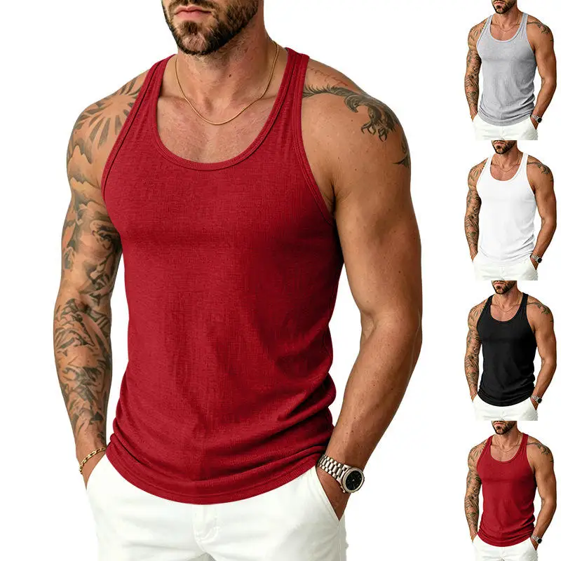 

Quick Dry Retro Muscle Gym Fitness Sports Casual Versatile Ribbed Vest Summer Thin Polyester Fiber Youth Sport Style Pure Color