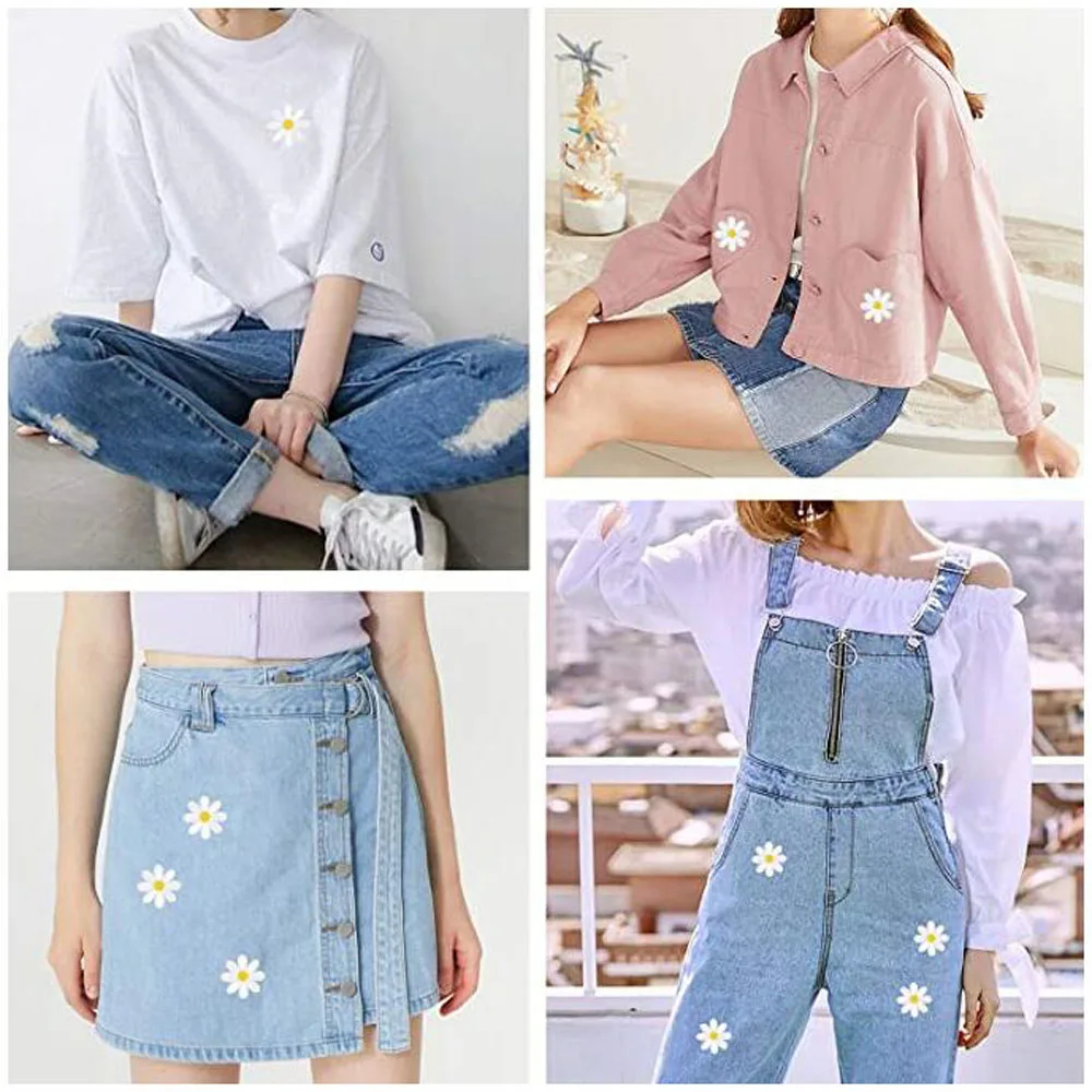 10Pcs White Daisy Flower Iron On Patches Clothing Embroidered Sew Bags Accessories Applique Repair Patch view 5