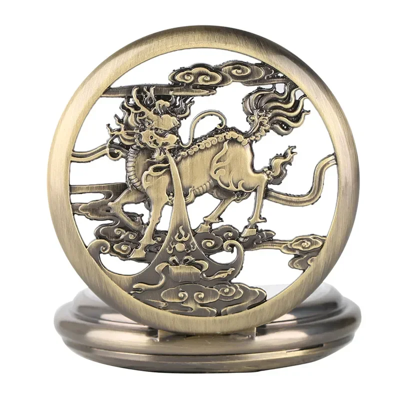Retro Kylin Skeleton Men's Pocket Watch Steampunk Women Automatic Mechanical Fob Chain Pendant Clock Vintage Skeleton Watches